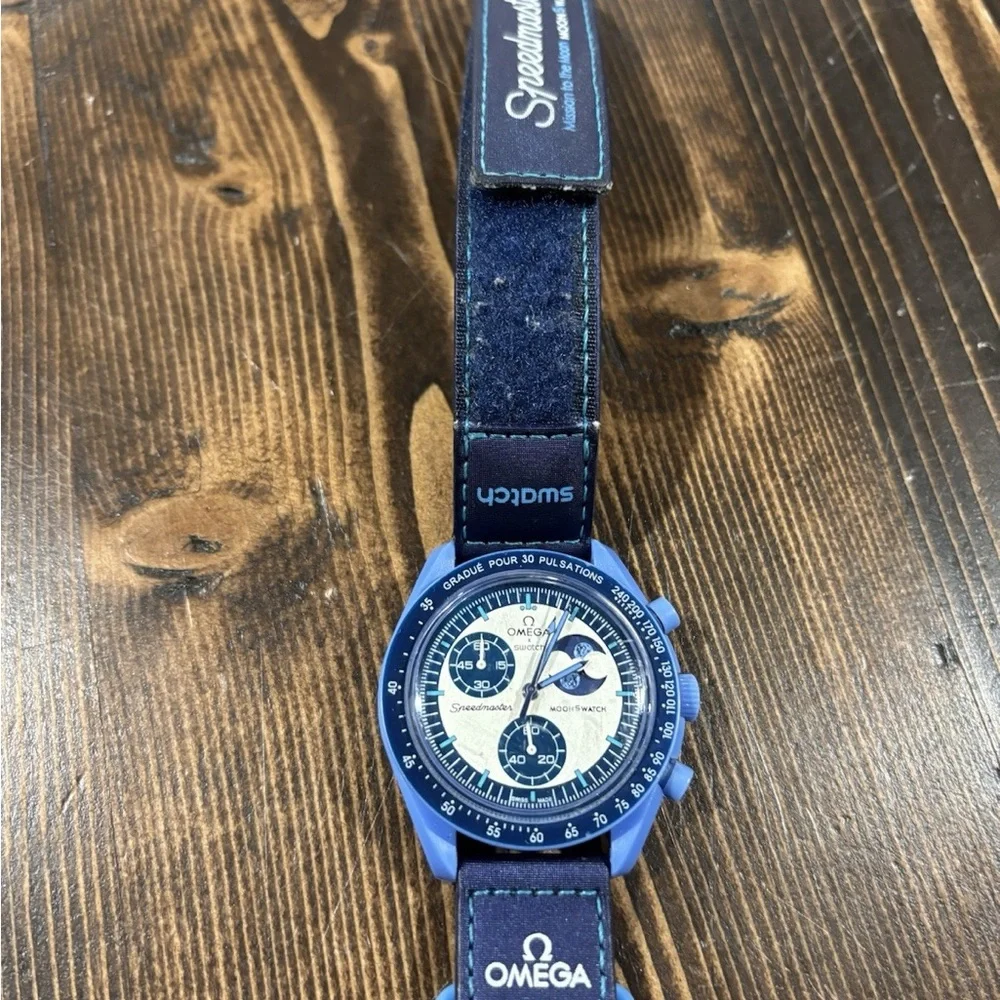 Blue Moon omega Swatch Chronograph Watch